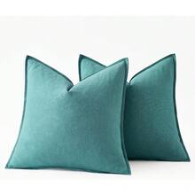 Local Delivery- Decorative Linen Pillow Covers 18x18 Inch Natural Beige ​Boho Farmhouse​ ​Neutral Couch Throw Pillows For Bed Pack Of 2 Accent Outdoor Pillowcase Modern Sofa Cushion Livingroom Home Decor - 綠松石 - 查看 6