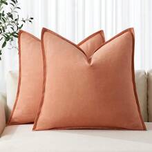 Local Delivery- Decorative Linen Pillow Covers 18x18 Inch Natural Beige ​Boho Farmhouse​ ​Neutral Couch Throw Pillows For Bed Pack Of 2 Accent Outdoor Pillowcase Modern Sofa Cushion Livingroom Home Decor - Coral - 查看 1