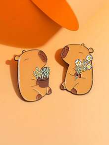 1-2pcs/Set Cute Animal Capybara Brooch, Elegant Gift For Friends, Floral Accessories - Multicolor - View 12