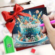 6pcs/Set Birthday Theme DIY Diamond Painting Greeting Cards, Unique Rhinestone Painting Handmade Craft Cards With 6 Envelopes, Premium Quality Materials For Holiday And Special Occasion, Express Warmth & Best Wishes
