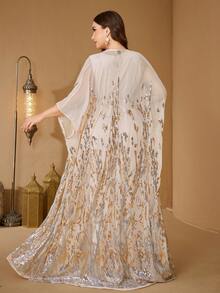 SUPGIR 大码女式亮片蝙蝠袖宽松阿拉伯长袍连衣裙和无袖连衣裙，优雅正式服饰 - 香檳色 - 查看 2