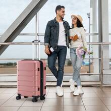 Sweetcrispy Carry On Luggage, Hard Shell ABS, Double Spinner Wheels Lightweight Suitcase TSA Lock 3-PCS Set (20/24/28 Inch), Luggage Set - 粉色 - 查看 3