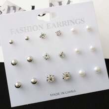 9 Pairs Heart & Faux Pearl Stud Earrings Set For Women - Multicolor - View 5