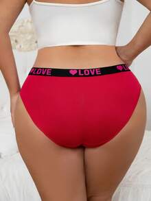 6pcs Plus Size Women Letter & Heart Printed Briefs, Sporty