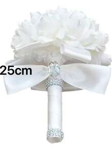 1 Bundle Elegant Bridal Wedding Bouquet, Wedding Bouquet Artificial Flowers, Bridesmaid Bouquet With White Roses Hydrangeas, Crystal Pearls Rhinestones, Soft Ribbon Handle Artificial Flowers, Perfect For Weddings, Engagements, And Valentine's Day, Bridesmaid Gifts