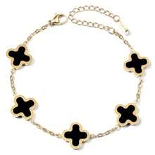 Gold Plated Jewelry Bracelet For Women Van Cleef Non Tarnish Bracelet Leaf Clover Charm Flower Bracelet For Women  Black-YRSH012 - 如圖 - 查看 6