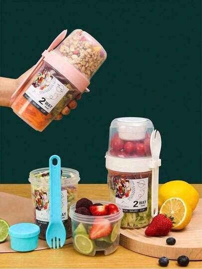 1 件 3 合 1 多功能沙拉杯 - 可用作便携式午餐盒、沙拉搅拌机、沙拉容器、食品盒、饮料杯、减肥餐盒、带叉子的牛奶杯便携式水果蔬菜零食杯，适用于早餐、酸奶、减肥、圣诞礼物和生日礼物