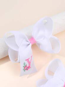 2 件女孩 A-Z 刺绣字母印花蝴蝶结发夹，简约白色缎带蝴蝶结发夹，可爱时尚发饰，适合日常/派对/学校 - 彩色 - 查看 3