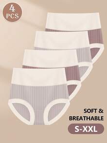MIOTAN 4pcs/Pack Women's High Waist Soft Cotton Underwear - Multicolor - View 3