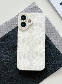Flower 1pc Fashion White Floral Matte TPU Shockproof Phone Case Compatible With IPhone 16/15/14/13/12/11/XSMAX/X/XS/XR/7PLUS/8PLUS/7/8