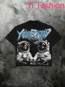 Double Sided Printing (220 Pieces Of Pure Cotton T-Shirts) Y2k Style Printing Casual Pure Cotton Printing Men's Summer Round Neck Short Sleeved Lining