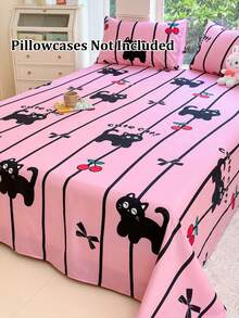 1pc Cartoon Printed Bedsheet, Soft Comfortable Mattress Protector, Kids Cartoon Geometric Bedding Set, Heart Pattern Bedding Set, Home Decor, Fits Twin/Full/Queen/King Size Beds, Suitable For Mother's Day Gift, Machine Washable - YSX-cartoon Printed Single Bed Sheet - View 16