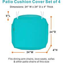 Local Delivery- Outdoor Cushion Slipcovers Waterproof 4 Pack Patio Chair Seat Cushion Covers With Zipper And Tie, 22 X 20 X 4 Inch, Replacement Cover Only - Turquoise - View 9