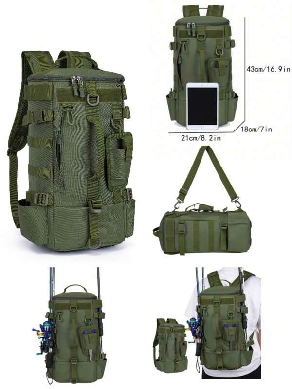 1PC Multifunctional Large-Capacity Fishing Bag, Splash-Proof Oxford Blue Fishing Bag, Fishing Rod External Quick-Access And Fishing Gear Backpack, Mountaineering, Cycling And Hiking Three-In-One Equipment, Can Be Carried On One Shoulder, Cross-Body Or Hand, Simple And Versatile, Very Suitable For Daily Travel, Camping, Fishing And Adventure, Mountaineering Bag, Pesca Mare,Men's Gift
