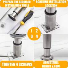 4 Pcs Adjustable Height Bed Support Legs For Bed Frame/Bed Center Slat, Metal Adjustable Furniture Legs 3-16.5 Inch For Bed/Sofa/Cabinet/Couch/Dresser/Table/Chair, Heavy Bed Replacement Legs
