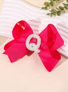 1 pieza Lazo con letra gigante brillante para niñas con perlas falsas y strass - Clip de cocodrilo elegante color rosa intenso - Accesorio de pelo dulce y lindo, regalo ideal para fiestas y festividades