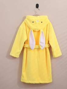 1 件珊瑚绒 3D 耳朵刺绣兔子连帽浴袍、家居服、长袍、高端家居服、适合沐浴、泳池、礼物 - 黃色 - 查看 12