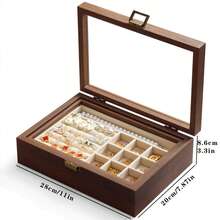 1pc Double Layer Vintage Wooden Jewelry Box, Flip Lid Clear Tabletop Organizer For Necklaces, Earrings, And Accessories, Fabric Lined, Multipurpose Rectangle Shape Single-Layer Storage Box For Women Storage Organizer Travel Essentials Back To School Dormitory Storage