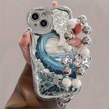 Creative Wave Pattern Electroplated Hand Strap Mobile Phone Case With Bead Bracelet Lanyard Easy To Carry And Anti-Drop For IPhone 11 12 13 14 15 16 X XS Pro Max Plus Cellphone Protective Shell - Bạc - Xem 1