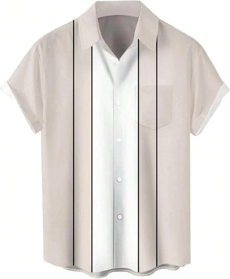 Men's Short Sleeve Button Up Hawaiian Shirt 1950s Vintage Bowling Shirtshalloween - Bowling- - Xem 1