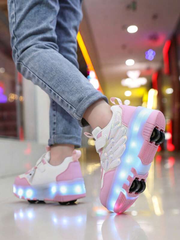 Unisex LED Rechargeable Light Up Shoes, Kids Rollerskates, Multi-Functional Transforming Roller Skates, Suitable For Outdoor And Sports Year-Round, With Detachable Wheels