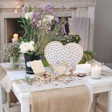 101pcs Heart-Shaped Wooden Guest Book With Gift Box, Rustic Style Wedding Anniversary Memorial Signature Book Instead Of Traditional Guestbook