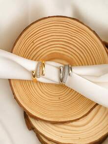 Adjustable Open Adjustable Women's Ring With Shiny  Delicate Studded Stones Semi-Jewelry - Silver - View 6