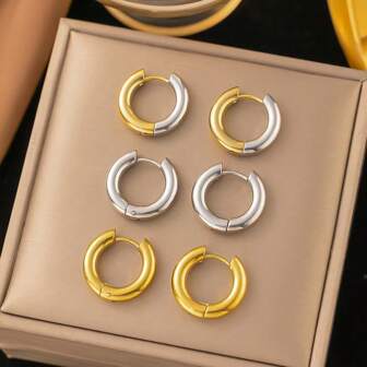 1 pereche/3 perechi cercei mici rotunzi din oțel inoxidabil minimalisti, cercei groși pentru cupluri pentru femei, stil cool la modă