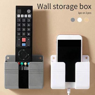 1 Giá đỡ điện thoại di động không cần đục lỗ gắn tường, Hộp lưu trữ điều khiển từ xa đa chức năng sáng tạo, Giá đỡ sạc điện thoại di động gắn tường, Giá đỡ lưu trữ sạc đầu giường, Sản phẩm gia dụng