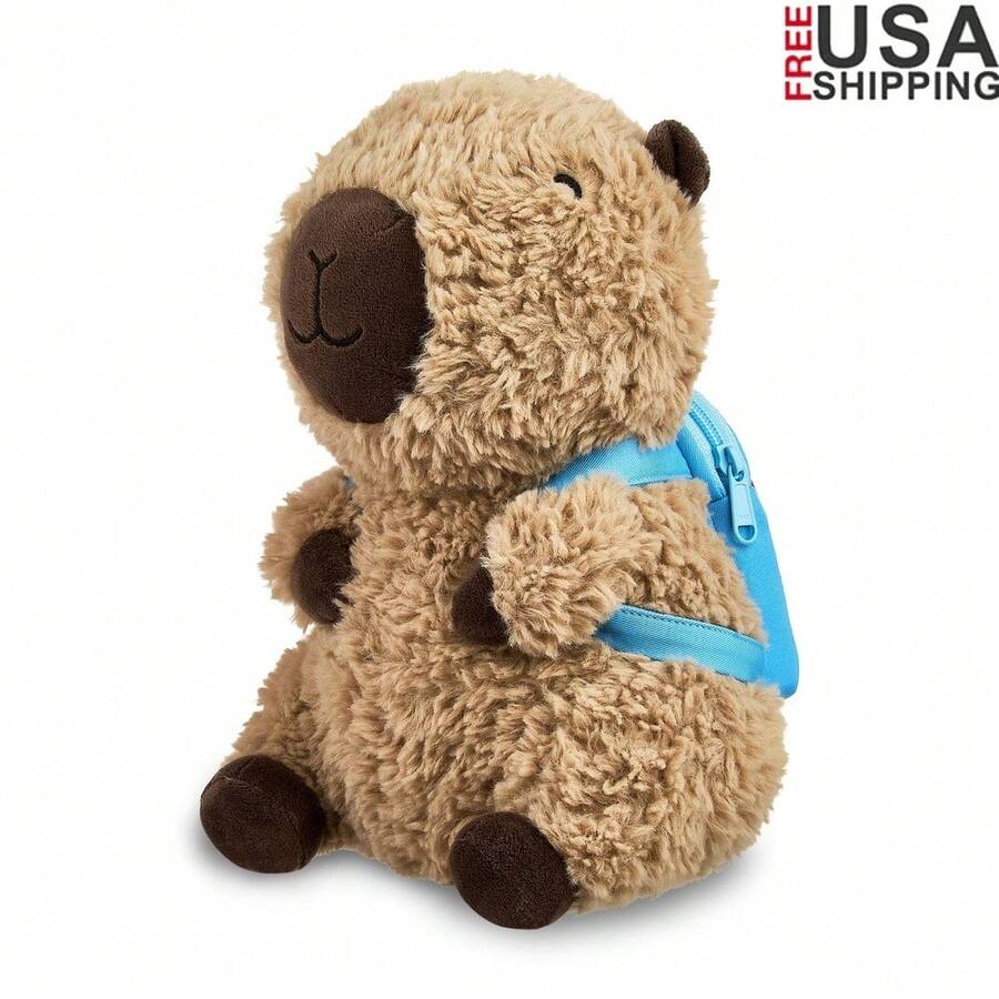 Capybara Plush Toy With Backpack Soft Cuddly Stuffed Animal Ideal Gift Kids Emotional Growth Wildlife Awareness Birthday Party - Multicolor - View 1
