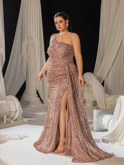 Faeriesty This Elegant Off-The-Shoulder Draped Side Sequin Dress Is Suitable For Red Carpet Events, Grand Galas, Formal Wedding Receptions, Renowned Charity Dinners, And Luxury Banquets.