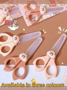 1把/2把可爱水豚塑料剪刀，颜色随机，文具套装，圆头小刀，不锈钢小剪刀，DIY装饰剪刀，剪切顺滑，色彩鲜艳有趣，实用奖励礼品文具，办公、居家、学校必备，适合办公室和学校使用，返校必备 - 多色 - 查看 5