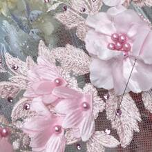 4/2pcs 3D Floral Lace Embroidered Appliques, Polyester With Shiny Sequins And Beads, Pink And White Flower Design, Suitable For Crafts, Wedding Bridal Decor, Home Decor, Art Supplies, Weaving, Embroidery Patches