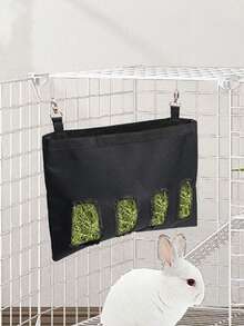 Hanging Oxford Cloth Breathable Grass Bag, Small Pet Food Feeder Bag, Rabbit Hay Storage Bag, Suitable For Small Pets Feeding - Black - View 3