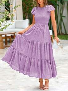 Women's Summer Elegant Dress Floral Cap Sleeves Ruched Ruffles A-Line Long Flowy Boho Dress Cocktail Wedding Guest Gown Vacatio Vestidos Elegantes De Mujer Purple Dresses For Women - 淺紫色 - 查看 1