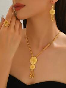 3 Stücke/Set goldplattierter eleganter floraler Quasten-Halsketten- und Ohrringe-Schmuckset, geeignet für Frauen Party, Hochzeit, Festliche Anlässe