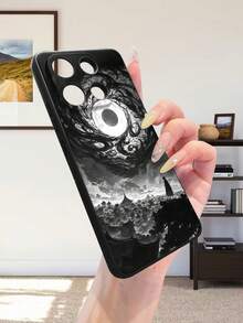 1 件高端黑色漩涡月亮风景图案磨砂防震相机保护标准手机壳，适用于 16/16e、Redmi、Infinix、Vivo