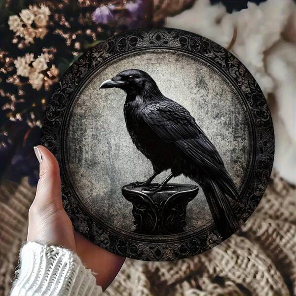 1pc Vintage Crow Sign - Pre-Drilled Iron Wall Art Decor, Humorous Holiday Home & Bar Wall Decoration, Retro Inspirational Family Sign, Suitable For Holidays, Random Hole Positions