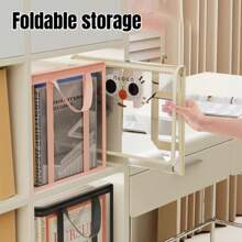 1pc Cartoon Storage Box, Foldable Dustproof Storage Rack, Transparent Zipper Storage Bag, Portable Handle Multi-Function Large-Capacity Toy Box, Suitable For Office, Home, Teacher Supplies, School Study, Stationery Supplies, Back-School Season Gifts,Back To School,School Supplies