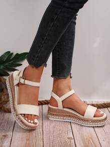 Women's Wedge Heel Hollow Platform Espadrilles Sandals, Woven Thick Bottom Waterproof Heel Summer Vacation Style Sexy, Suitable For Summer Wear, Fashion Increased Height Casual Open-Toe Sandals