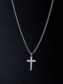 1pc New Fashionable Stainless Steel & Titanium Steel Men's Cross Pendant Necklace, Braided Chain, Suitable For Daily Wear And As A Gift - Twist Chain Cross - View 8