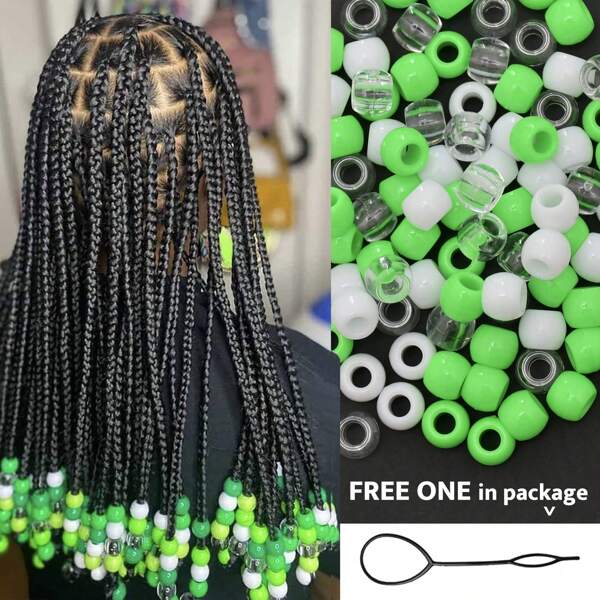 100pcs Hair Beads Pony Beads For Hair Braids Plastic Beads With Large Hole For African Green Mixed Color Hair Bead Accessories, Hair Styling, Hair Stuff ,Hair Accessories, Hair Styling Kit, Hair Tool Kit, Hairstyling Set