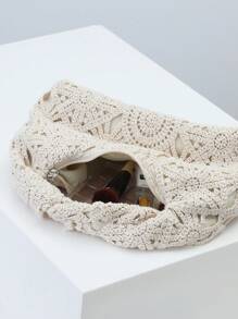 Borsa intrecciata a motivo traforato, borse da spiaggia stile boemo per donna, set all'uncinetto, accessori da spiaggia per donna, articoli essenziali per i viaggi (motivo casuale)