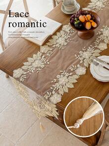 1 件 3D 刺绣花卉串珠桌旗，奢华浪漫欧式风格精致刺绣流苏装饰桌旗，适用于厨房、餐厅、客厅、家庭、派对、酒店、餐厅、婚礼、宴会、节日庆典、季节性礼物，多种尺寸可供选择