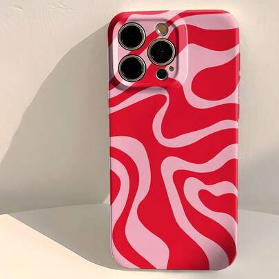 Minimalist Pink Asymmetrical Ripple Pattern Fashion Phone Case 1pc Minimalist Asymmetrical Patchwork Pattern Glossy Hard Shell Phone Case Compatible With IPhone 11/12/13/14/15/16 Pro Max Spring Gift Case Anniversary Gift