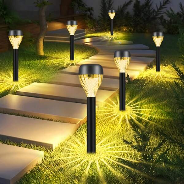 8/10/12pcs Solar Outdoor New Style Stick Lights For Lawn Landscape Lighting, Warm White/Cool White LED Path Lights, Shadow Lights, Garden Lights, Suitable For Pathways, Sidewalks, Yards, Gardens, And Parks.