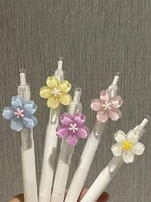 5支/套彩色樱花图案中性笔，高品质按动式笔，开学季必备文具 - 彩色 - 查看 4