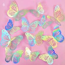 Valentine's Day Party Iridescent Butterfly Wall Stickers, PVC Plastic Butterfly Decorations 12pcs/Set, Party Supplies For Valentine's Day & Christmas Wall Decor Room Decor