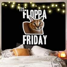 Polyester Comfortable Novelty Floppa Theme Wall Hanging Tapestry, Ideal For Animal Lovers, Unique And Interesting Decorative Accent, Suitable For Living Room, Dorm Decoration, Vibrant Printed, Great Conversation Starter With Friends And Family, Fashionable Home Decor