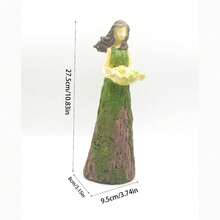 [Rustic Fairy] Green Vintage Rustic Forest Fairy Girl Bird Feeder Outdoor Garden Statue, Resin Craft, Lawn Ornament, 15cm, Woodland Decor - Multicolor - View 3